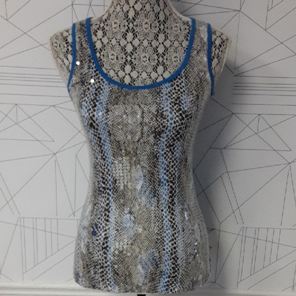 Poof Couture Gray and White Fitted Sequin Tank Top